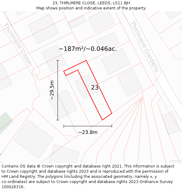 23, THIRLMERE CLOSE, LEEDS, LS11 8JH: Plot and title map