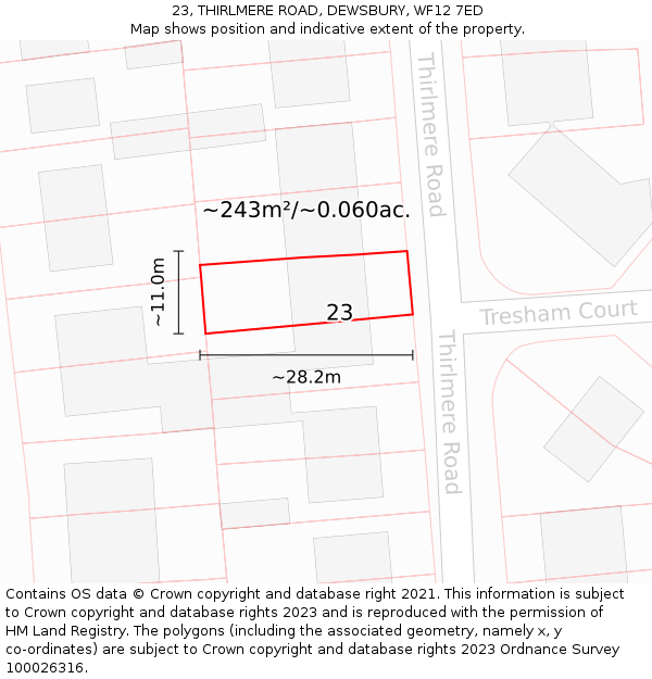 23, THIRLMERE ROAD, DEWSBURY, WF12 7ED: Plot and title map