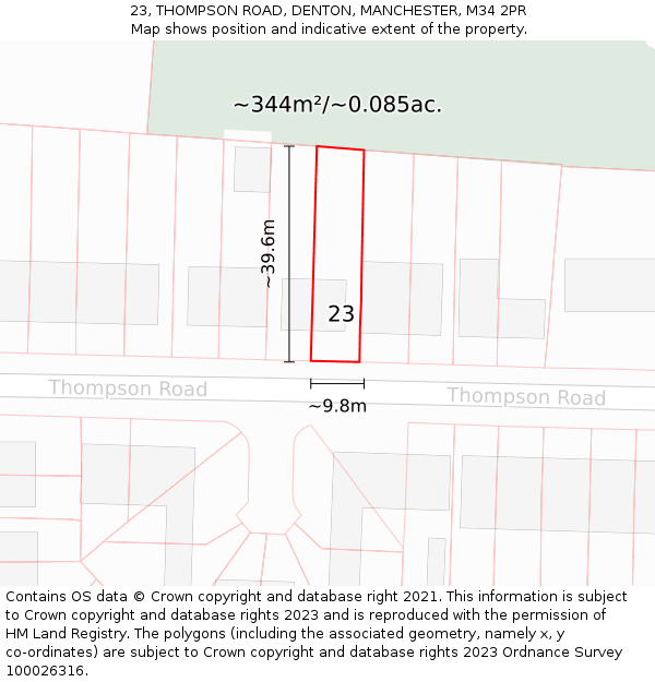 23, THOMPSON ROAD, DENTON, MANCHESTER, M34 2PR: Plot and title map