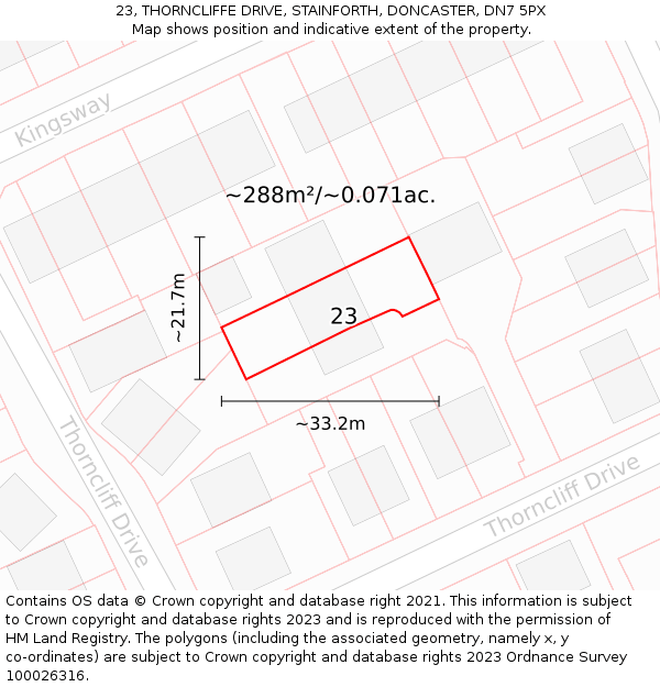 23, THORNCLIFFE DRIVE, STAINFORTH, DONCASTER, DN7 5PX: Plot and title map