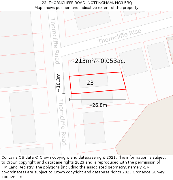 23, THORNCLIFFE ROAD, NOTTINGHAM, NG3 5BQ: Plot and title map