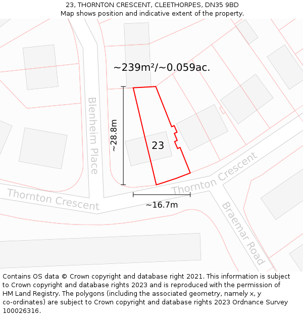 23, THORNTON CRESCENT, CLEETHORPES, DN35 9BD: Plot and title map