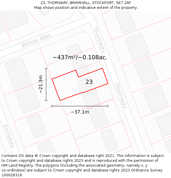 23, THORNWAY, BRAMHALL, STOCKPORT, SK7 2AF: Plot and title map