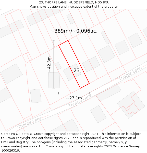 23, THORPE LANE, HUDDERSFIELD, HD5 8TA: Plot and title map