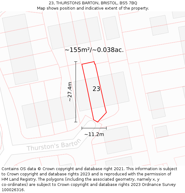 23, THURSTONS BARTON, BRISTOL, BS5 7BQ: Plot and title map