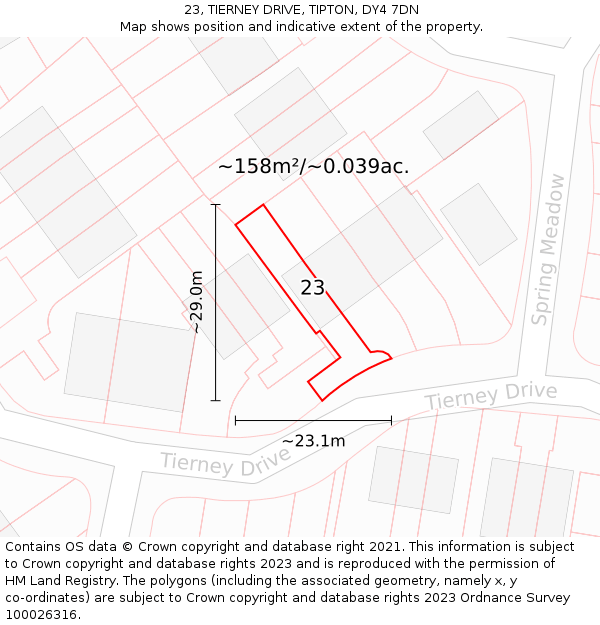 23, TIERNEY DRIVE, TIPTON, DY4 7DN: Plot and title map