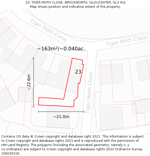 23, TIGER MOTH CLOSE, BROCKWORTH, GLOUCESTER, GL3 4UJ: Plot and title map