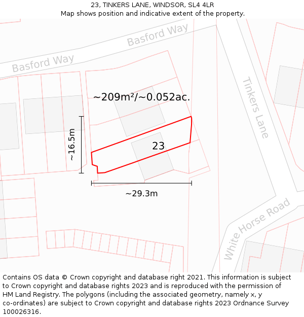 23, TINKERS LANE, WINDSOR, SL4 4LR: Plot and title map