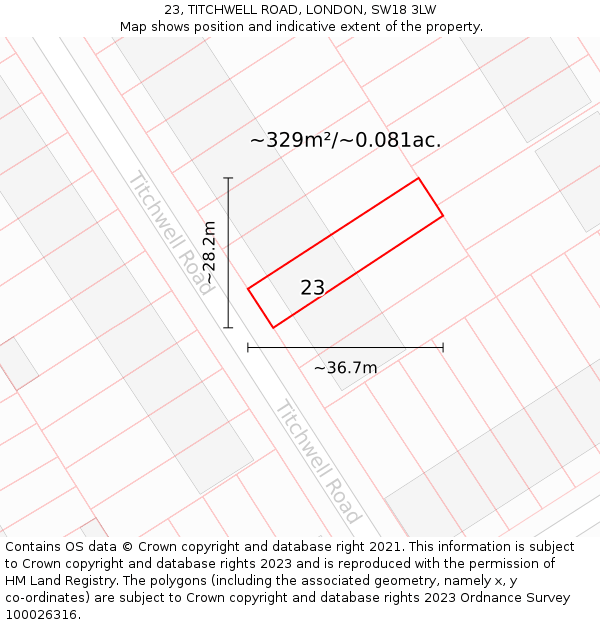 23, TITCHWELL ROAD, LONDON, SW18 3LW: Plot and title map