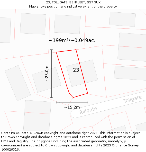 23, TOLLGATE, BENFLEET, SS7 3UX: Plot and title map