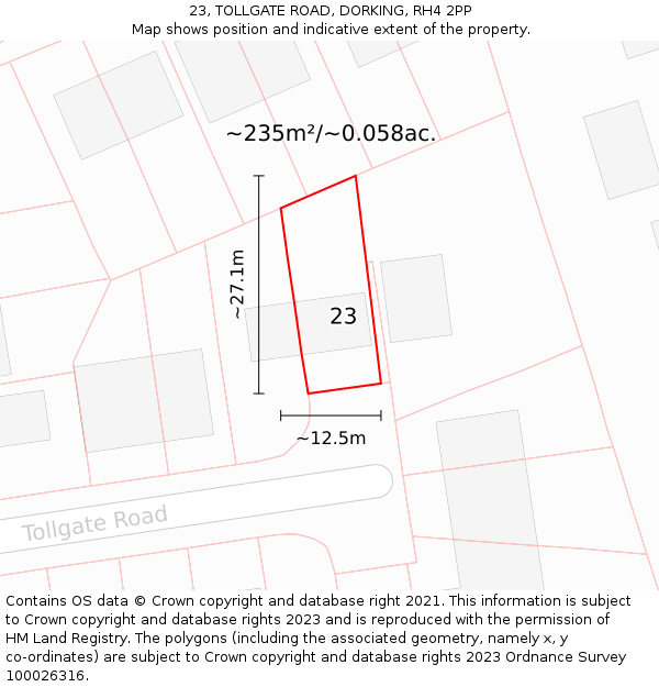 23, TOLLGATE ROAD, DORKING, RH4 2PP: Plot and title map