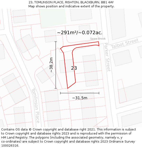 23, TOMLINSON PLACE, RISHTON, BLACKBURN, BB1 4AY: Plot and title map