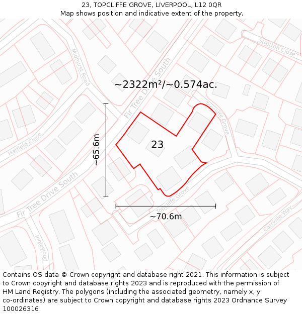 23, TOPCLIFFE GROVE, LIVERPOOL, L12 0QR: Plot and title map