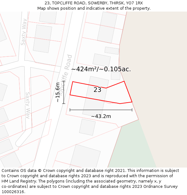23, TOPCLIFFE ROAD, SOWERBY, THIRSK, YO7 1RX: Plot and title map