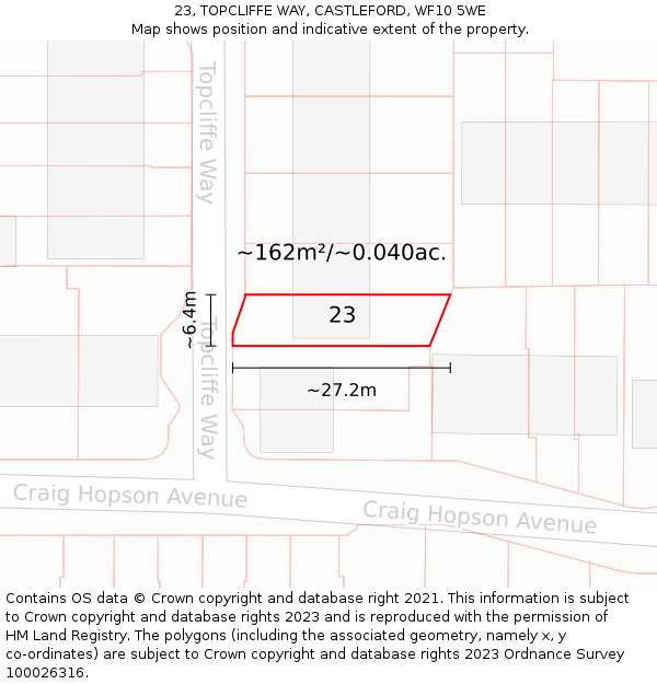 23, TOPCLIFFE WAY, CASTLEFORD, WF10 5WE: Plot and title map