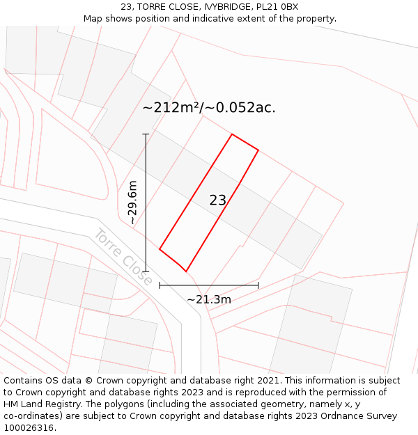 23, TORRE CLOSE, IVYBRIDGE, PL21 0BX: Plot and title map