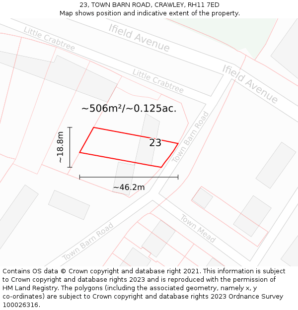 23, TOWN BARN ROAD, CRAWLEY, RH11 7ED: Plot and title map