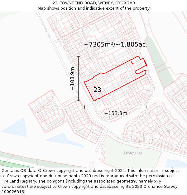 23, TOWNSEND ROAD, WITNEY, OX29 7AR: Plot and title map