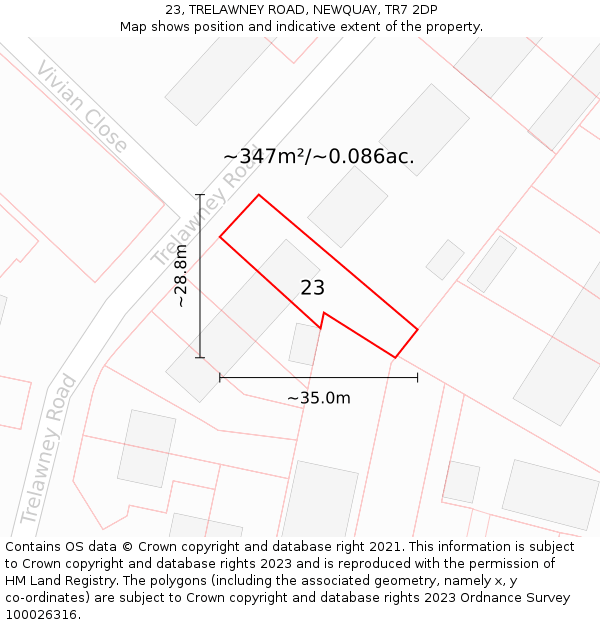 23, TRELAWNEY ROAD, NEWQUAY, TR7 2DP: Plot and title map