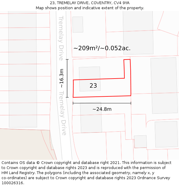 23, TREMELAY DRIVE, COVENTRY, CV4 9YA: Plot and title map