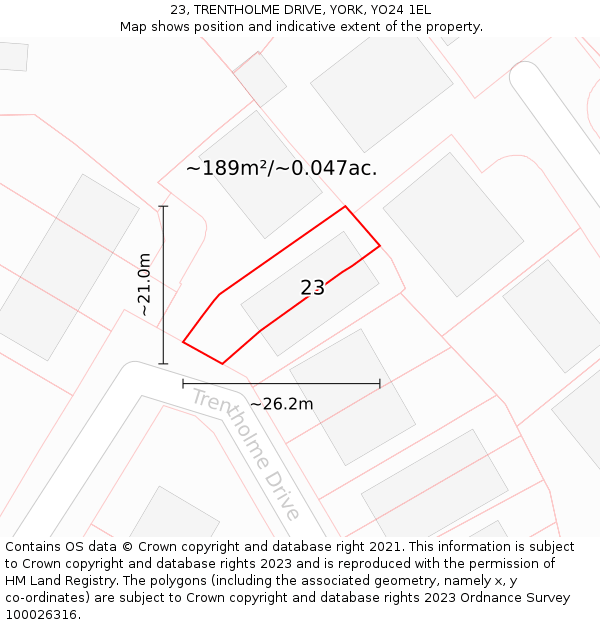 23, TRENTHOLME DRIVE, YORK, YO24 1EL: Plot and title map