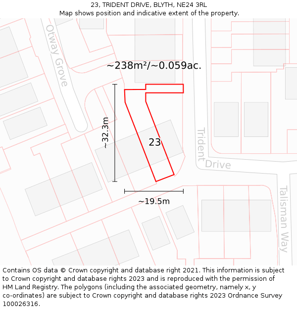 23, TRIDENT DRIVE, BLYTH, NE24 3RL: Plot and title map