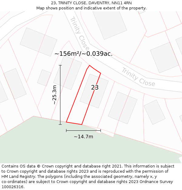 23, TRINITY CLOSE, DAVENTRY, NN11 4RN: Plot and title map