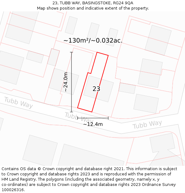 23, TUBB WAY, BASINGSTOKE, RG24 9QA: Plot and title map