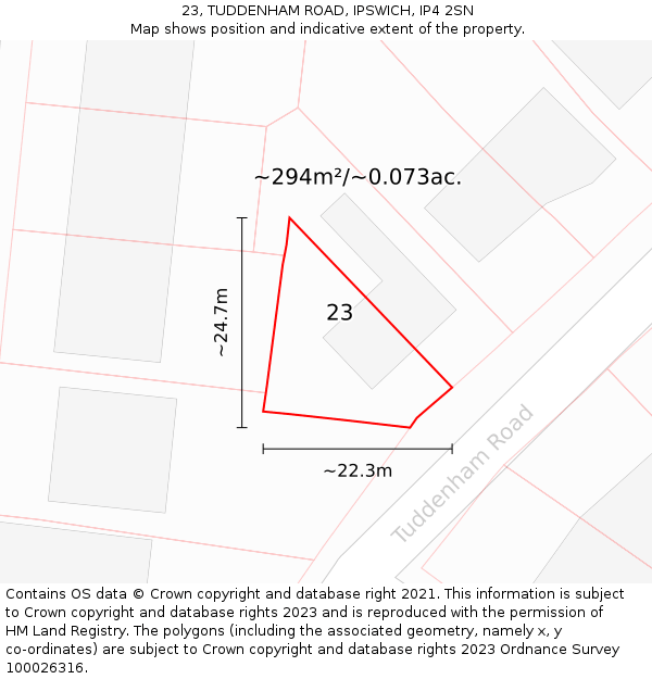 23, TUDDENHAM ROAD, IPSWICH, IP4 2SN: Plot and title map