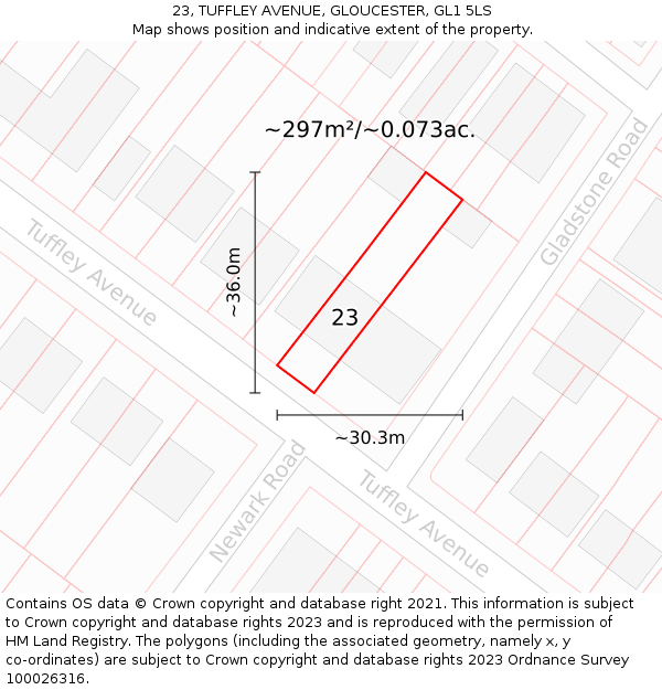 23, TUFFLEY AVENUE, GLOUCESTER, GL1 5LS: Plot and title map