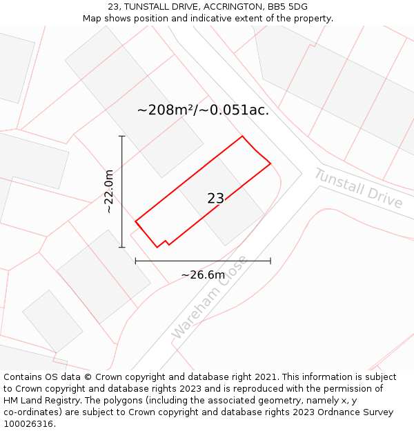 23, TUNSTALL DRIVE, ACCRINGTON, BB5 5DG: Plot and title map