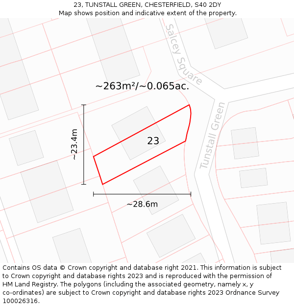 23, TUNSTALL GREEN, CHESTERFIELD, S40 2DY: Plot and title map