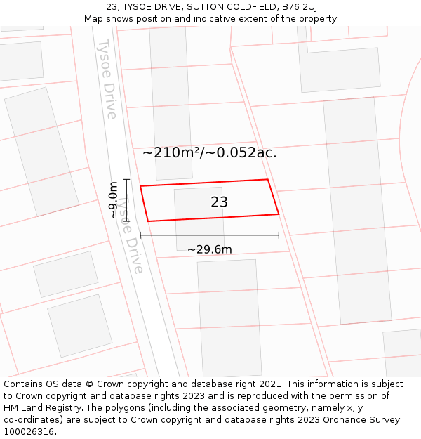 23, TYSOE DRIVE, SUTTON COLDFIELD, B76 2UJ: Plot and title map