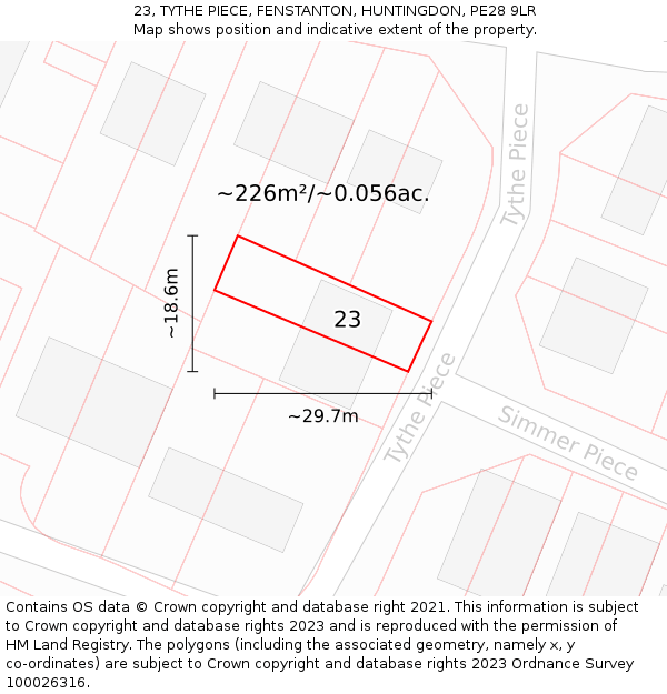 23, TYTHE PIECE, FENSTANTON, HUNTINGDON, PE28 9LR: Plot and title map