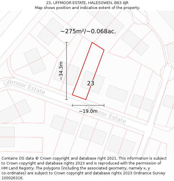 23, UFFMOOR ESTATE, HALESOWEN, B63 4JR: Plot and title map