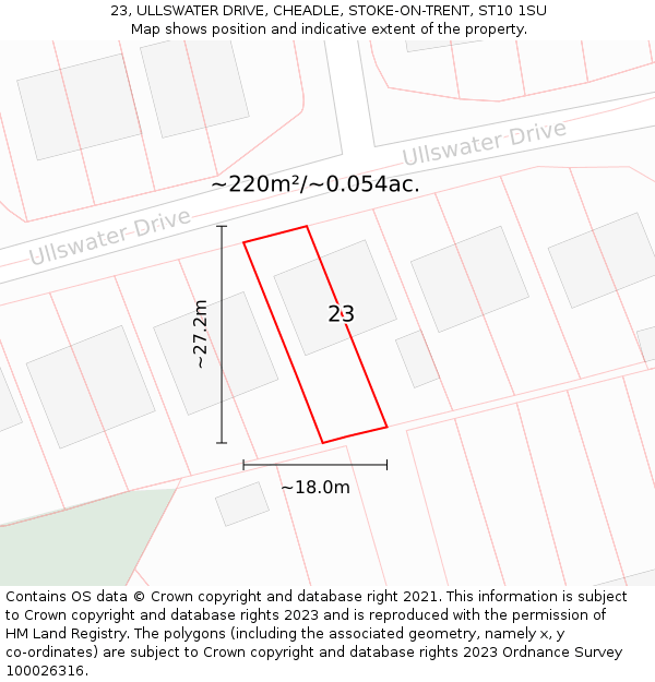 23, ULLSWATER DRIVE, CHEADLE, STOKE-ON-TRENT, ST10 1SU: Plot and title map