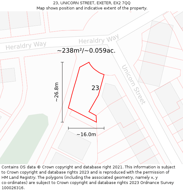 23, UNICORN STREET, EXETER, EX2 7QQ: Plot and title map