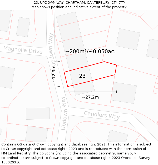 23, UPDOWN WAY, CHARTHAM, CANTERBURY, CT4 7TP: Plot and title map