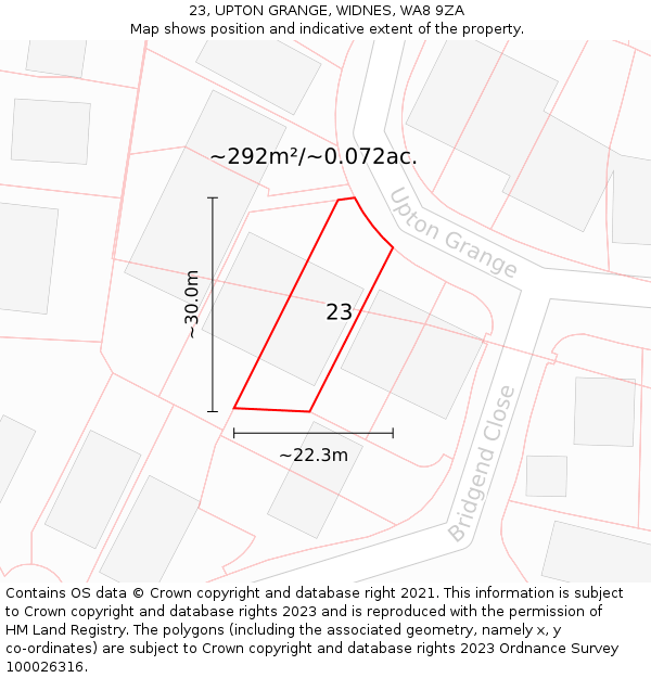 23, UPTON GRANGE, WIDNES, WA8 9ZA: Plot and title map