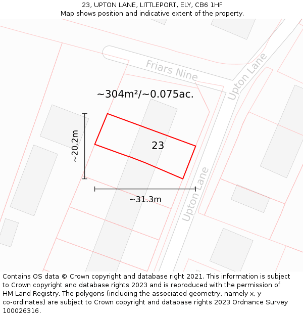 23, UPTON LANE, LITTLEPORT, ELY, CB6 1HF: Plot and title map