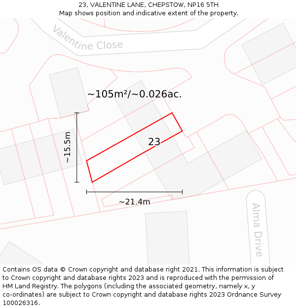 23, VALENTINE LANE, CHEPSTOW, NP16 5TH: Plot and title map