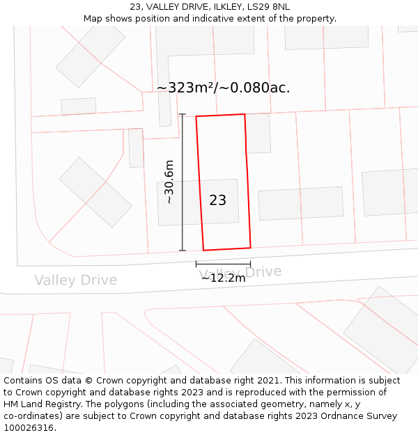23, VALLEY DRIVE, ILKLEY, LS29 8NL: Plot and title map