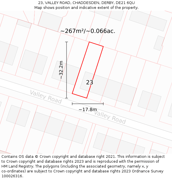 23, VALLEY ROAD, CHADDESDEN, DERBY, DE21 6QU: Plot and title map