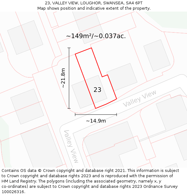 23, VALLEY VIEW, LOUGHOR, SWANSEA, SA4 6PT: Plot and title map