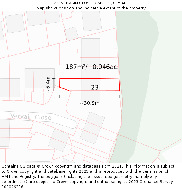 23, VERVAIN CLOSE, CARDIFF, CF5 4PL: Plot and title map