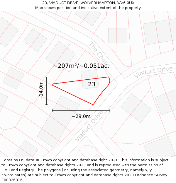 23, VIADUCT DRIVE, WOLVERHAMPTON, WV6 0UX: Plot and title map