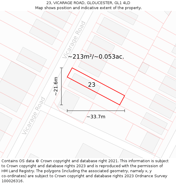 23, VICARAGE ROAD, GLOUCESTER, GL1 4LD: Plot and title map