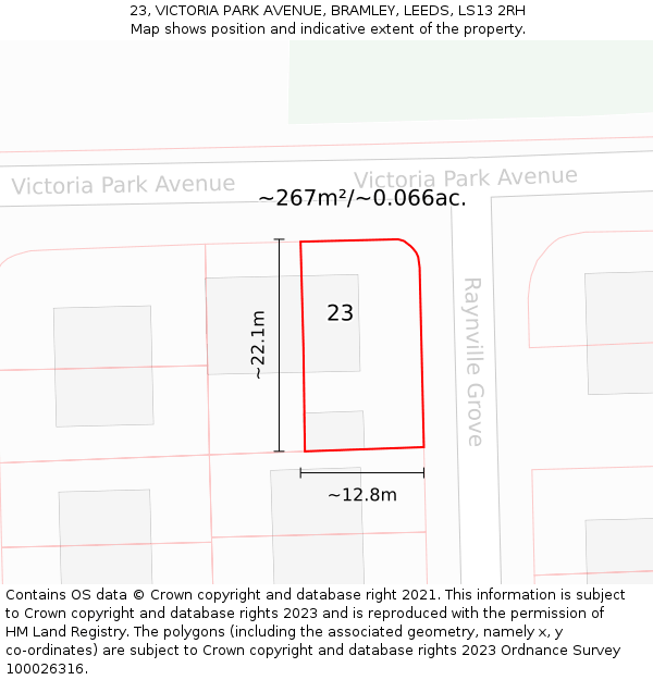 23, VICTORIA PARK AVENUE, BRAMLEY, LEEDS, LS13 2RH: Plot and title map