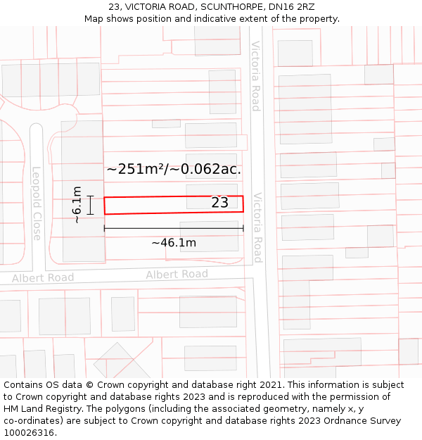 23, VICTORIA ROAD, SCUNTHORPE, DN16 2RZ: Plot and title map
