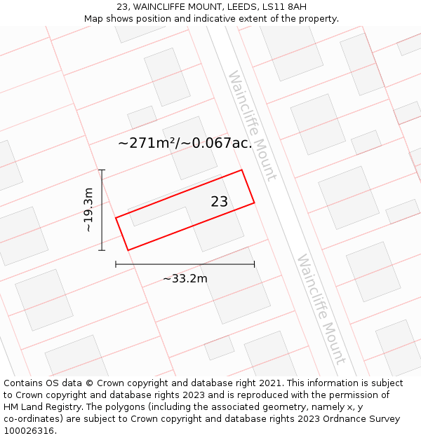 23, WAINCLIFFE MOUNT, LEEDS, LS11 8AH: Plot and title map